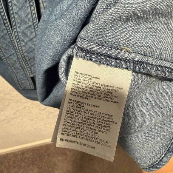 Lands End Denim Puff Sleeve Tie Front Top Women’s XL Medium Wash 100% Cotton - Picture 7 of 9